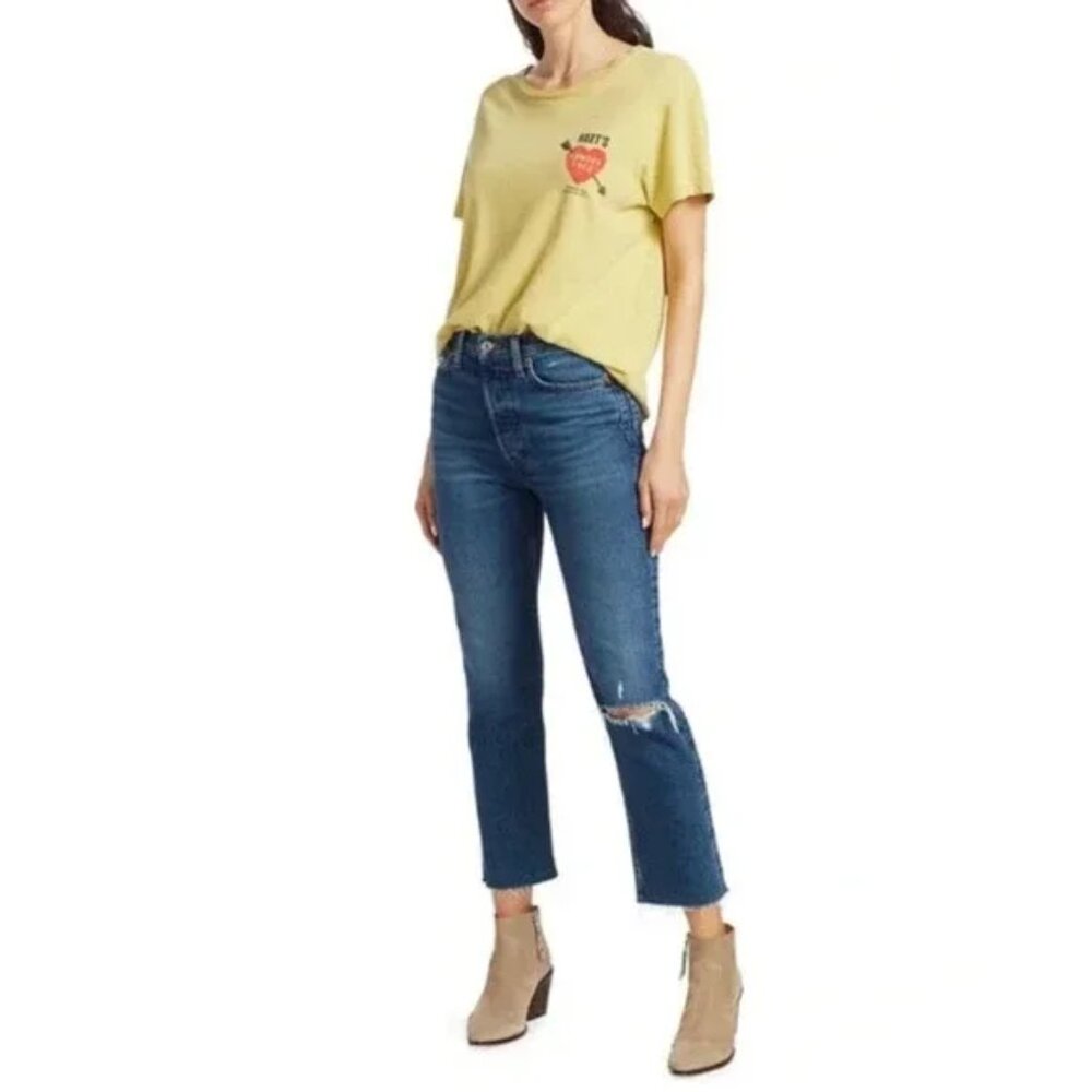 RE/DONE 70s Stove Pipe Jeans in Dark Worn with Raw Hem, Size 26